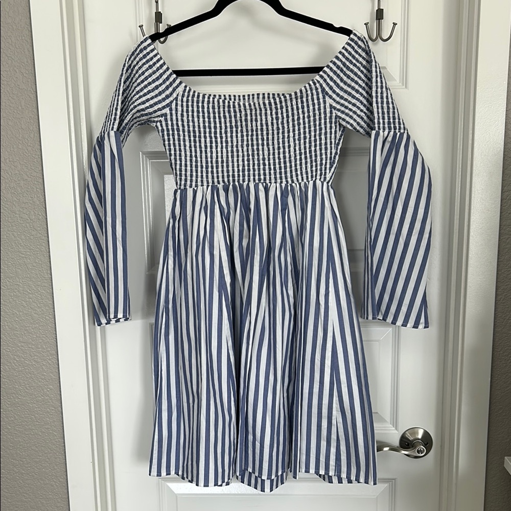 Torrid Blue and White Striped on or off the shoulder Dress